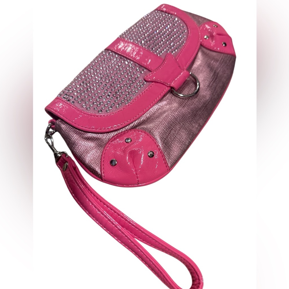 NWT Express clutch/wristlet - bright pink with rhinestones. Y2K style, mod